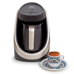 ETHNIQ Turkish Coffee Maker - 120V, 1 to 4 Cup Capacity - Black/Silver